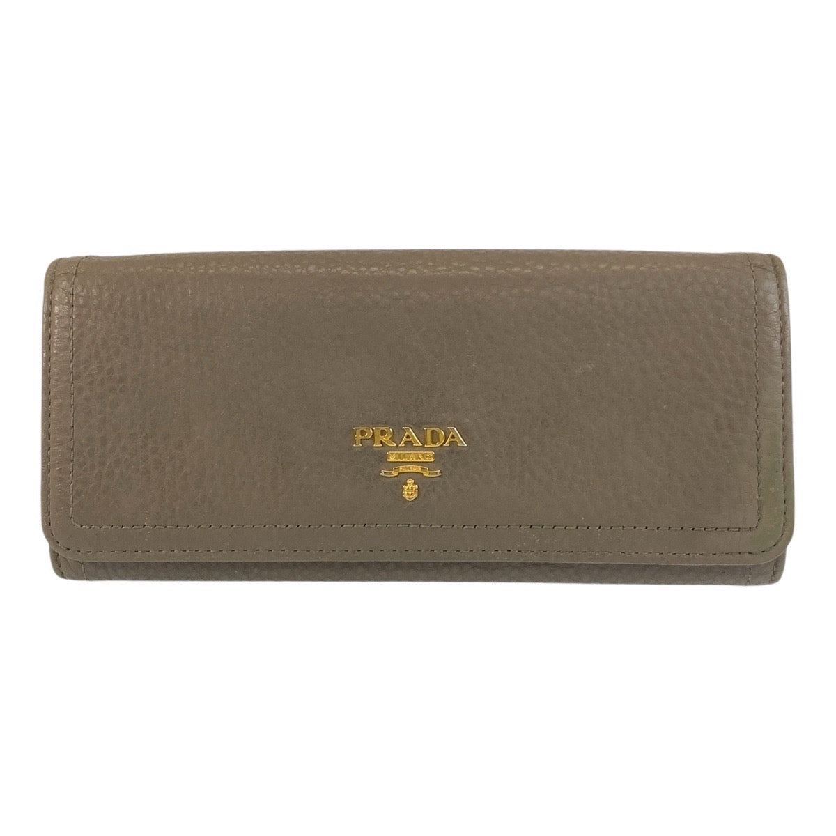 PRADA Long Wallet Purse leather Greige Gold Metal Long Wallet Purse logo Women