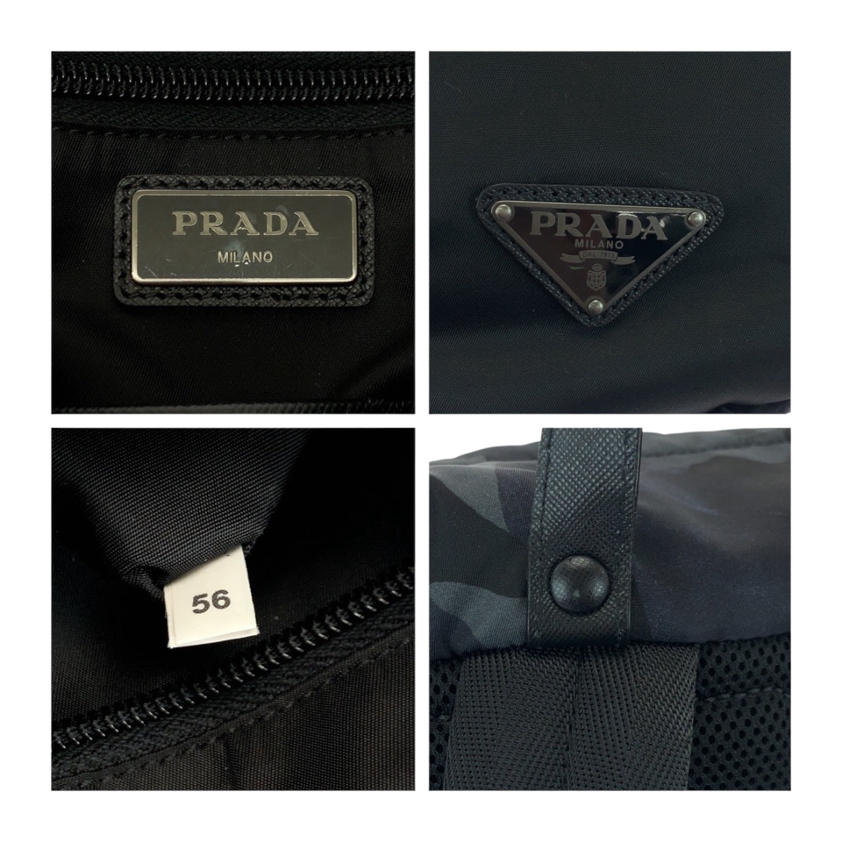 PRADA Backpack V135 Nylon Blue Black SilverMetal Tessuto Camouflage Pattern Triangle With logo