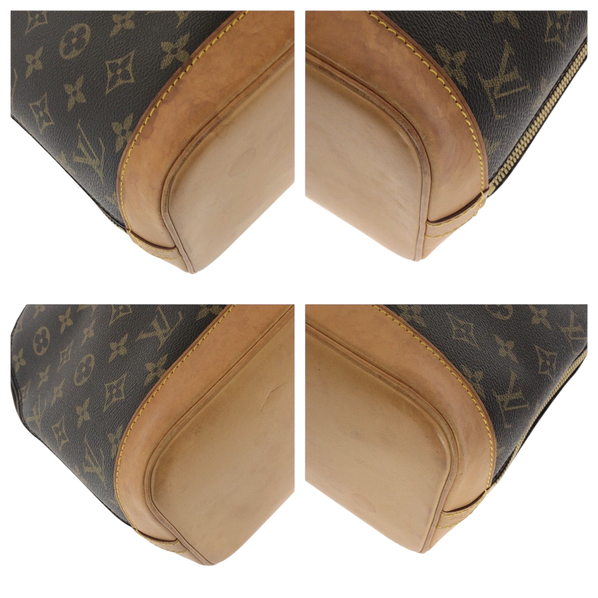 LOUIS VUITTON Handbag PVC Brown Gold Metal Monogram Alma