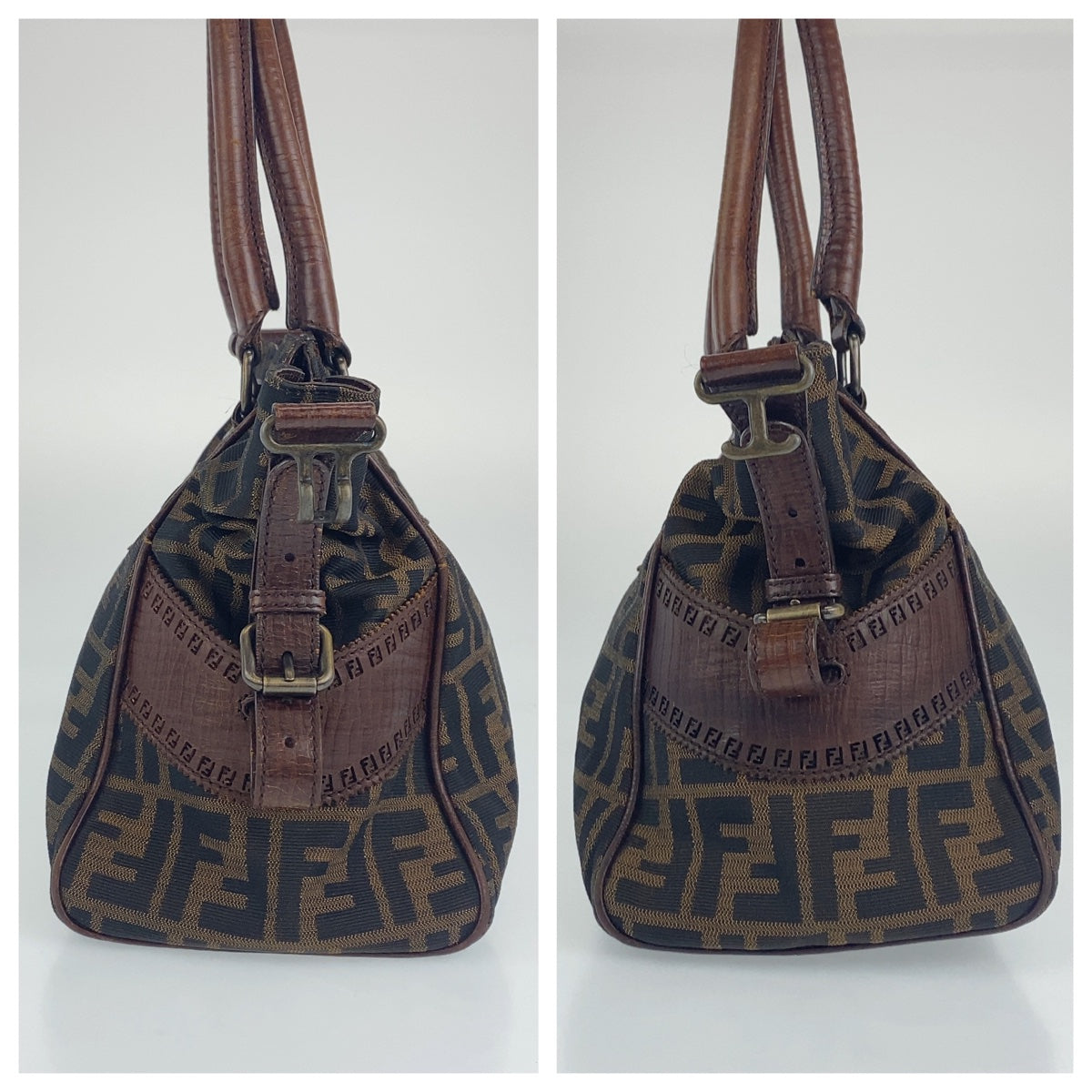 FENDI Shoulder Bag canvas Brown Zucca Pattern Etnico