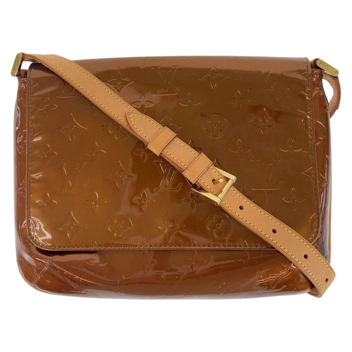 LOUIS VUITTON Shoulder Bag enamel Bronze Brown GoldMetal Vernis Thompson Street