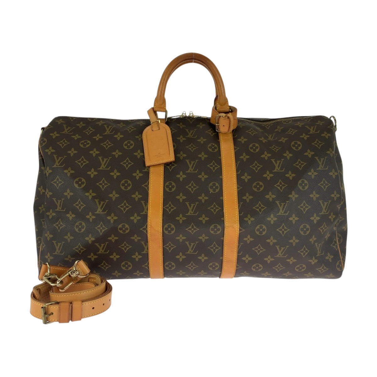 LOUIS VUITTON Boston Duffel bag PVC Brown Gold Metal Monogram Keepall bandouliere 55