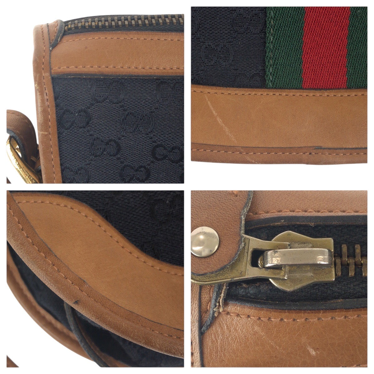Gucci Old Gucci GG Canvas Leather Shoulder Bag