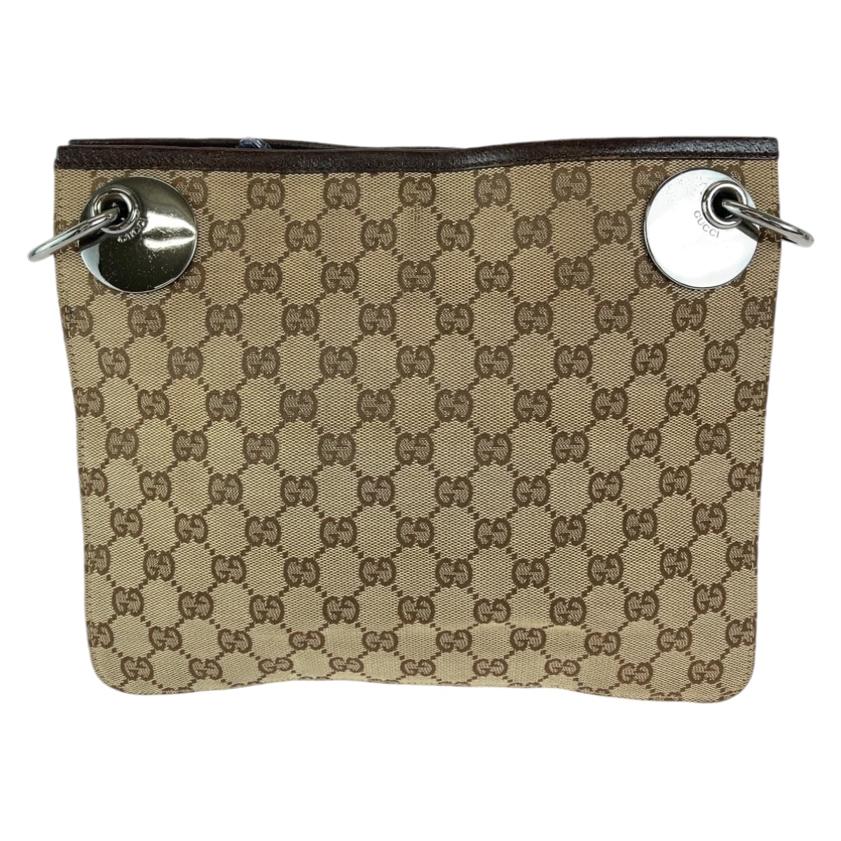 GUCCI Shoulder Bag 120841 GG canvas Brown Silver Metal Eclipse