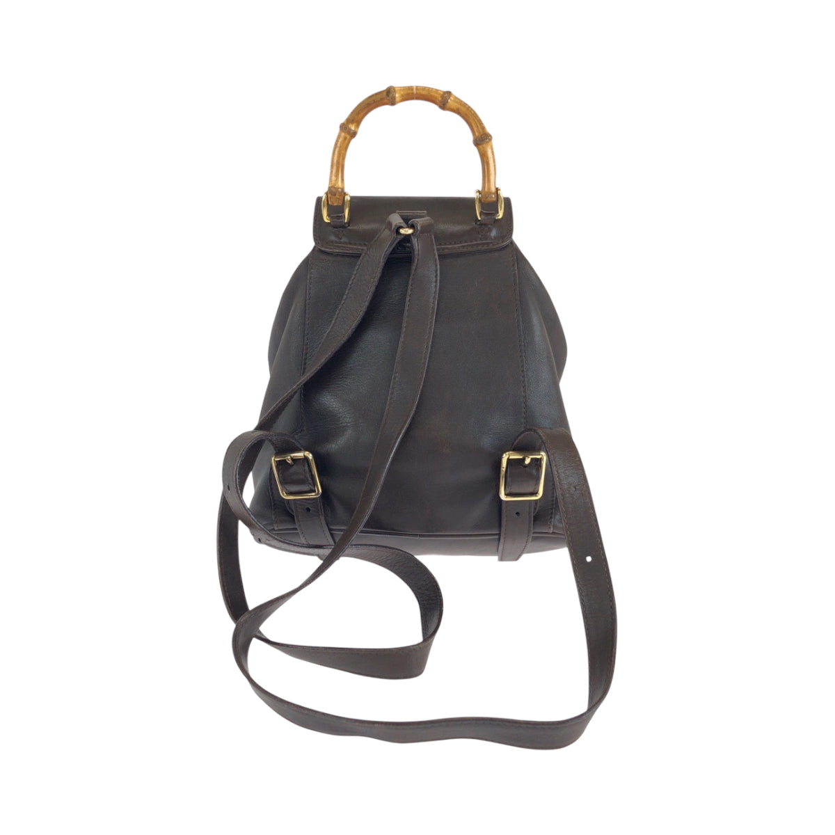 GUCCI Backpack 003 2852 leather Dark Brown Brown Gold Metal Bamboo