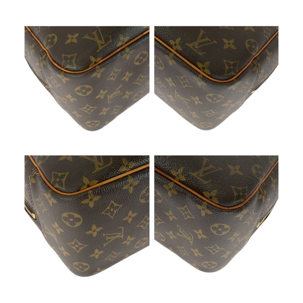 LOUIS VUITTON Handbag PVC Brown Gold Metal Monogram Deauville