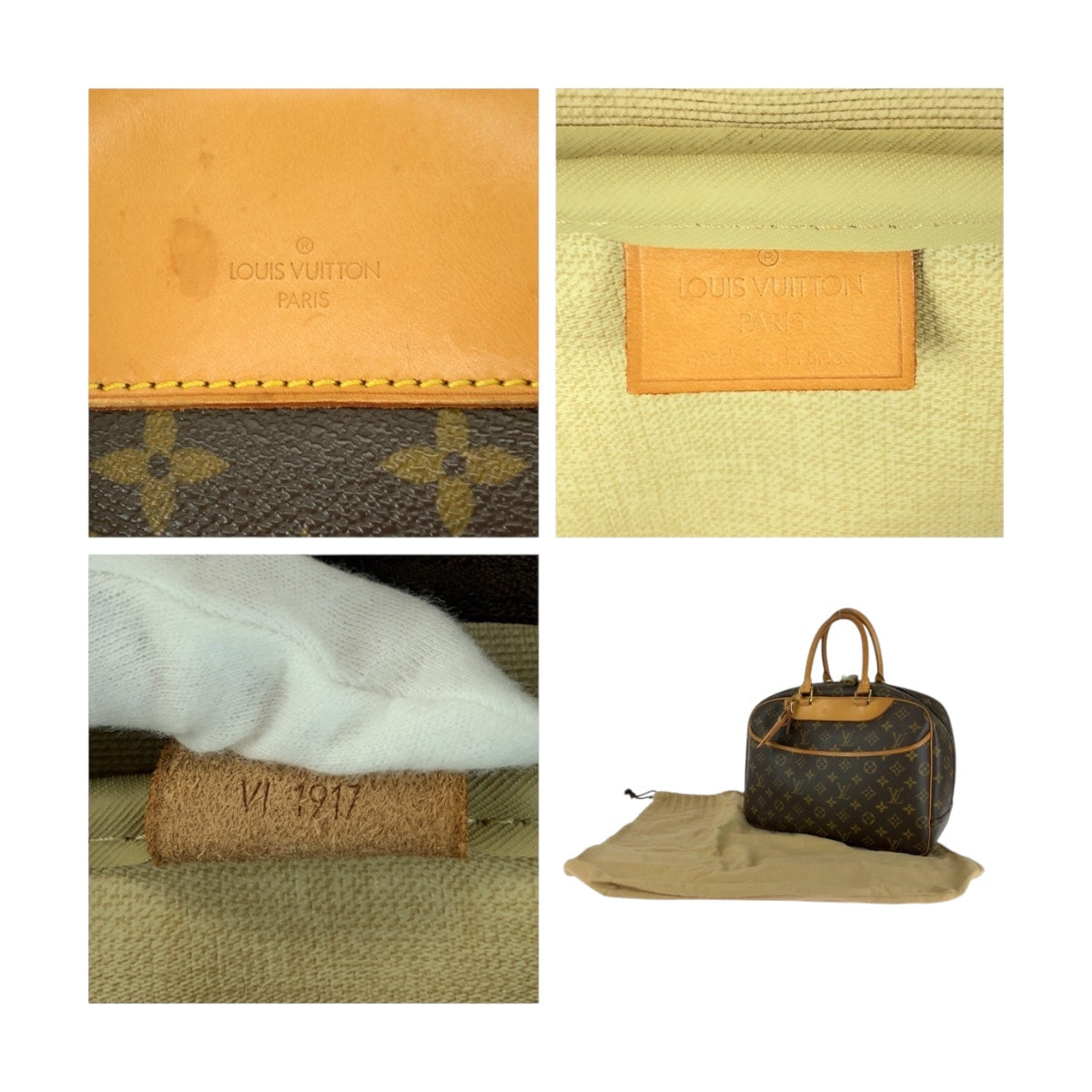 LOUIS VUITTON Handbag PVC Brown Gold Metal Monogram Deauville