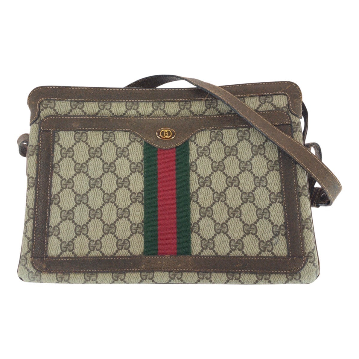 GUCCI Shoulder Bag 010 »378 GG Supreme Canvas Beige Brown Gold Metal Old Gucci Shelly Line