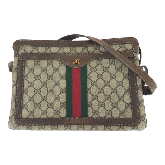 GUCCI Shoulder Bag 010 »378 GG Supreme Canvas Beige Brown Gold Metal Old Gucci Shelly Line