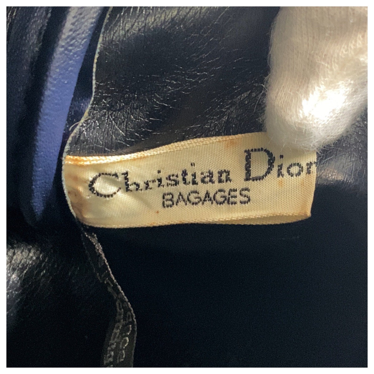 Christian Dior Handbag canvas Navy Beige SilverMetal Trotter