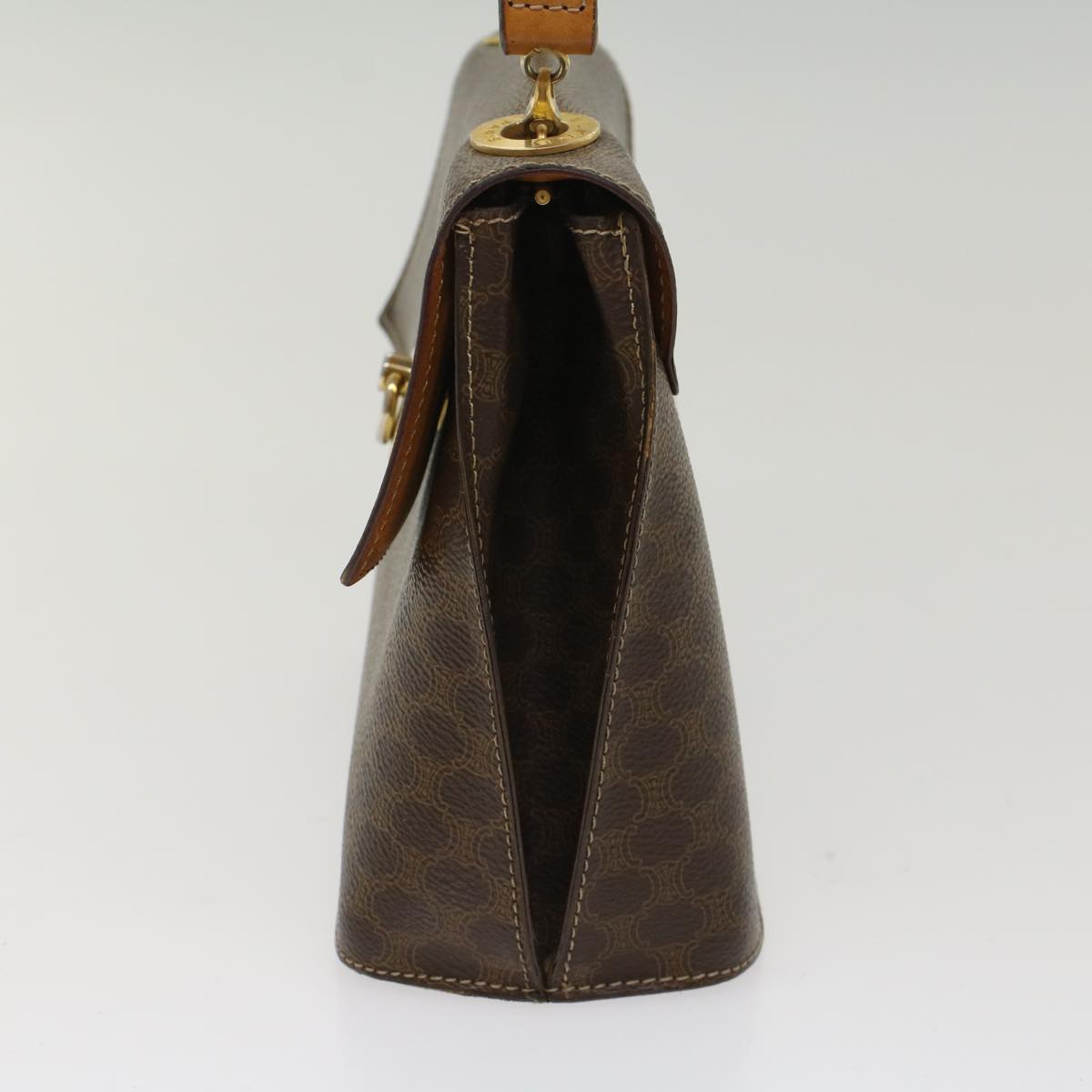 Luxury CELINE Macadam Canvas Hand Bag PVC Leather Brown 50557