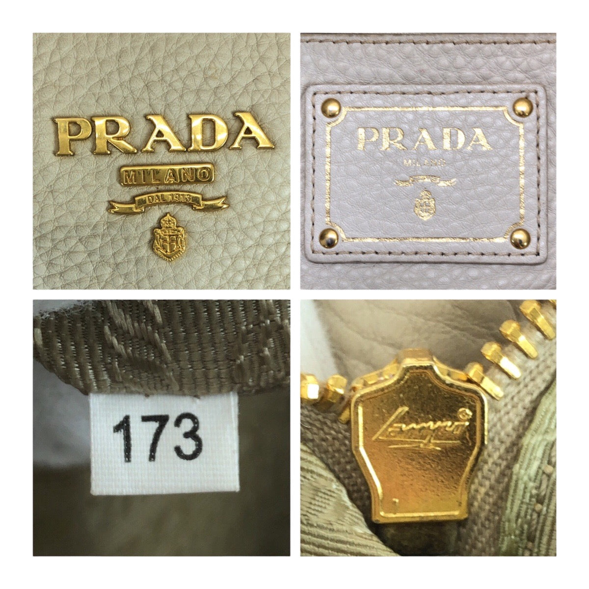 PRADA Tote Bag leather Off-White Ivory Gold Metal Vitello