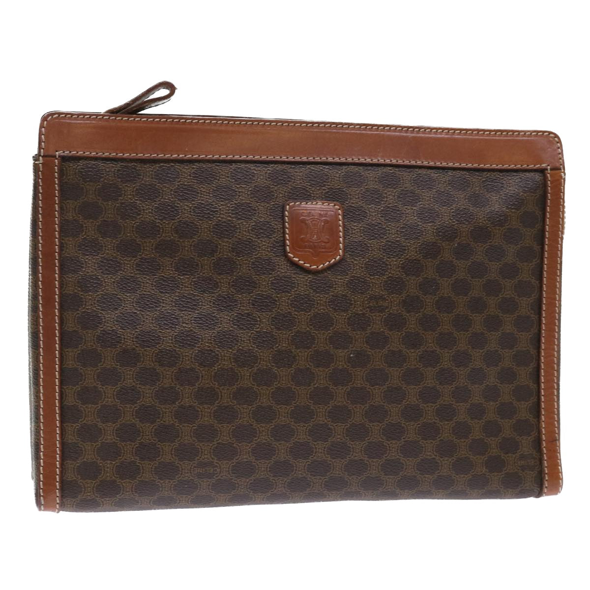 Luxury CELINE Macadam Canvas Clutch Bag PVC Leather Brown 50614