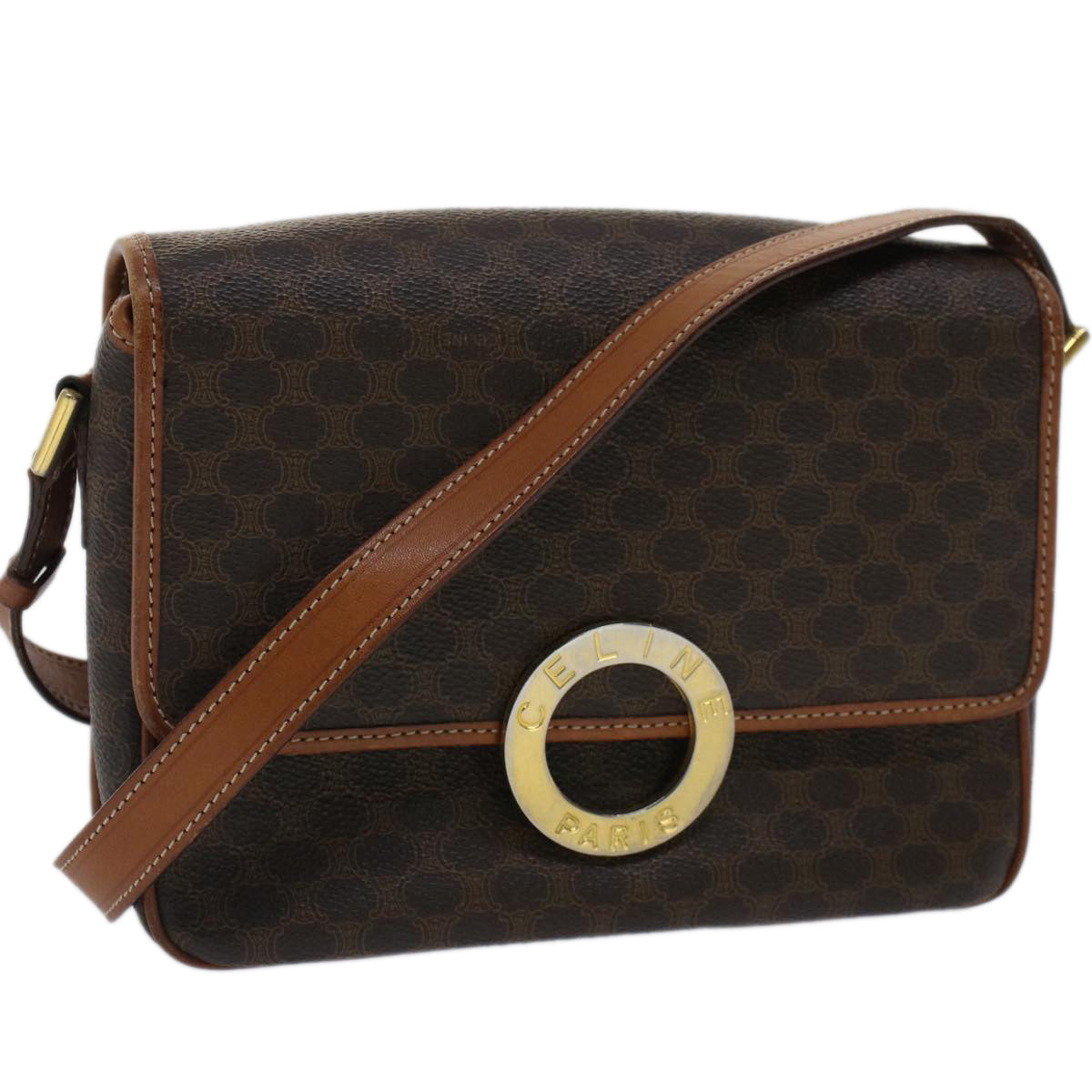 Luxury CELINE Macadam Canvas Shoulder Bag PVC Leather Brown 50775