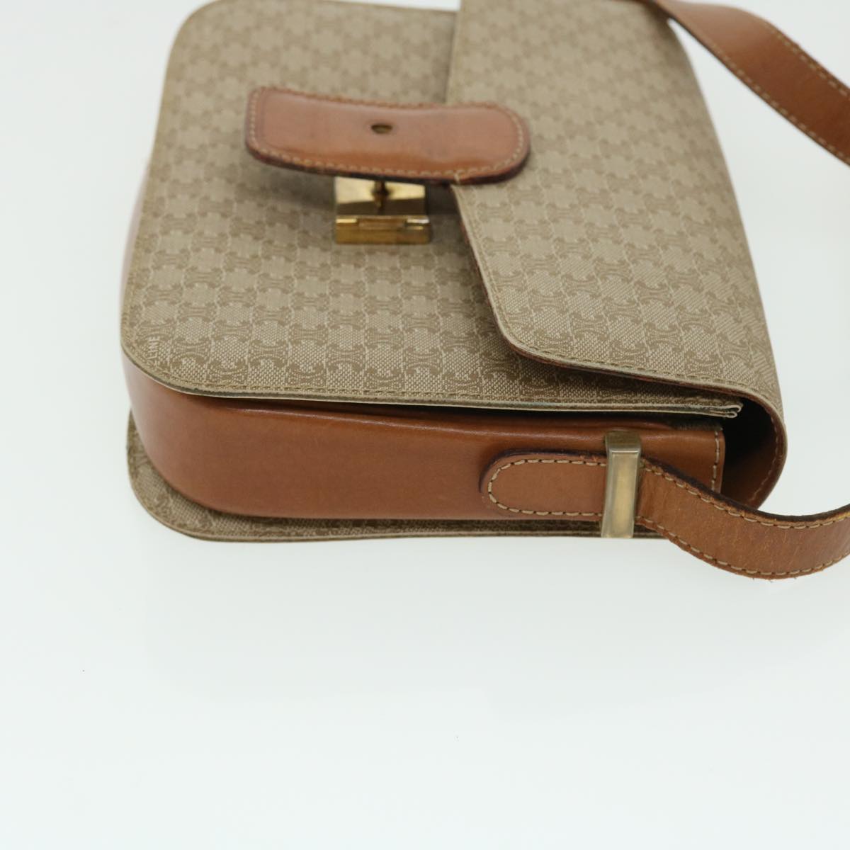 Luxury CELINE Macadam Canvas Shoulder Bag Canvas Leather Beige Brown 51028