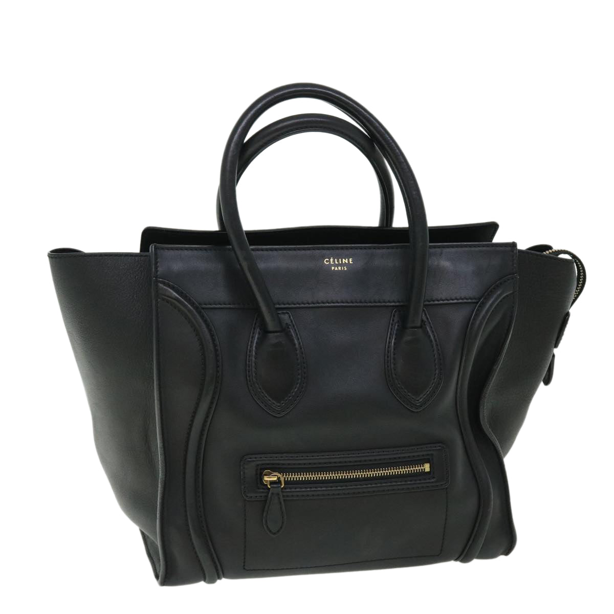 Luxury CELINE Luggage Mini Hand Bag Leather Black 51427