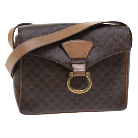 Luxury CELINE Macadam Canvas Shoulder Bag PVC Leather Brown 51453