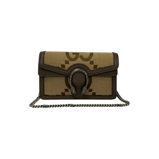 GUCCI Shoulder Bag leather Brown Jumbo GG Dionysus