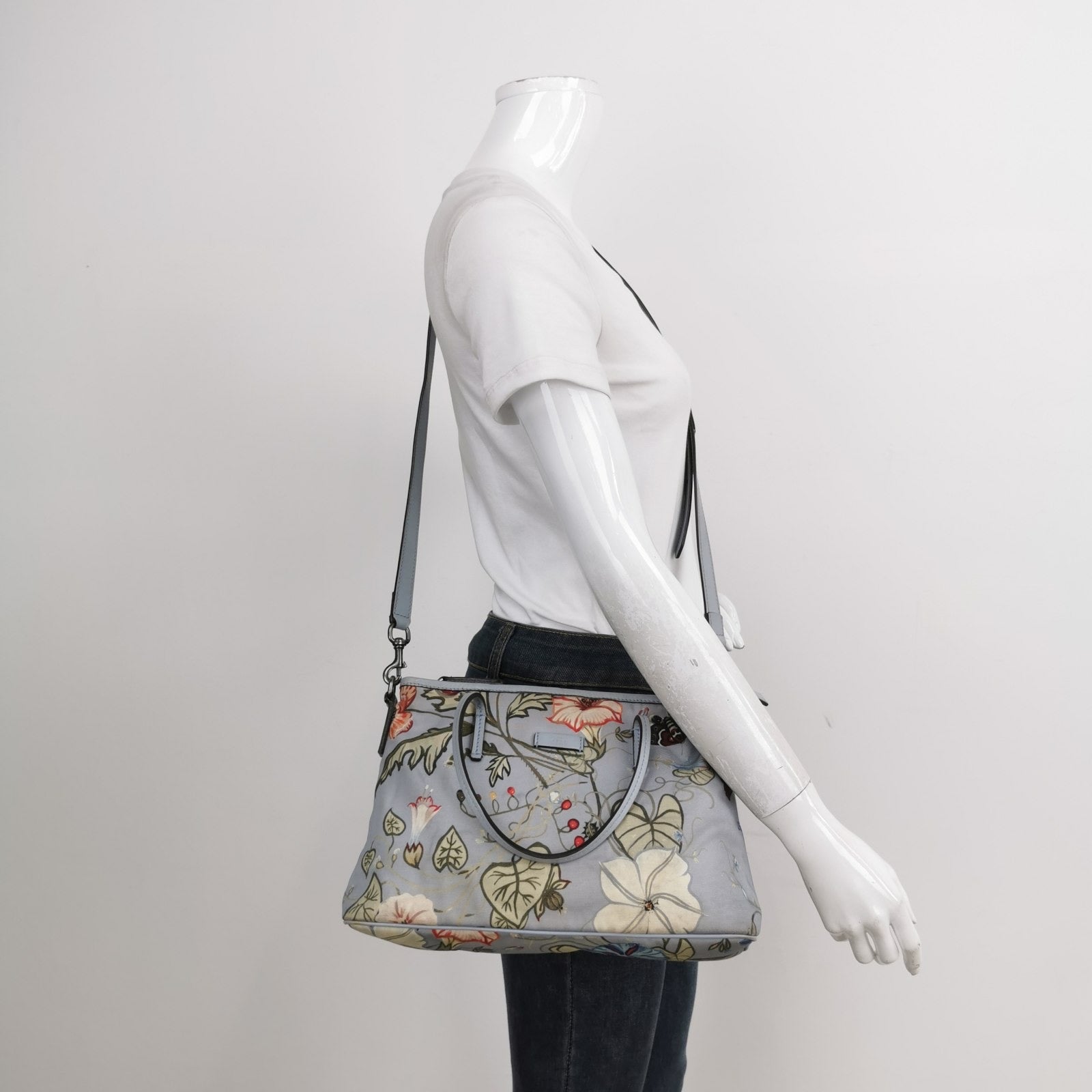 Gucci Flora Knight Tote Blue Nylon and Leather Small