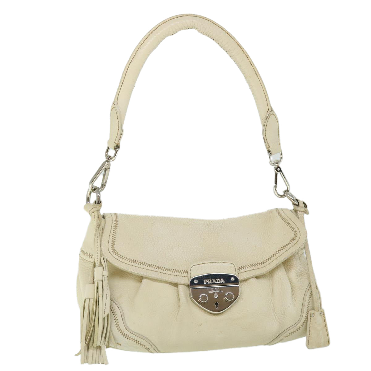 PRADA Hand Bag Leather White Auth