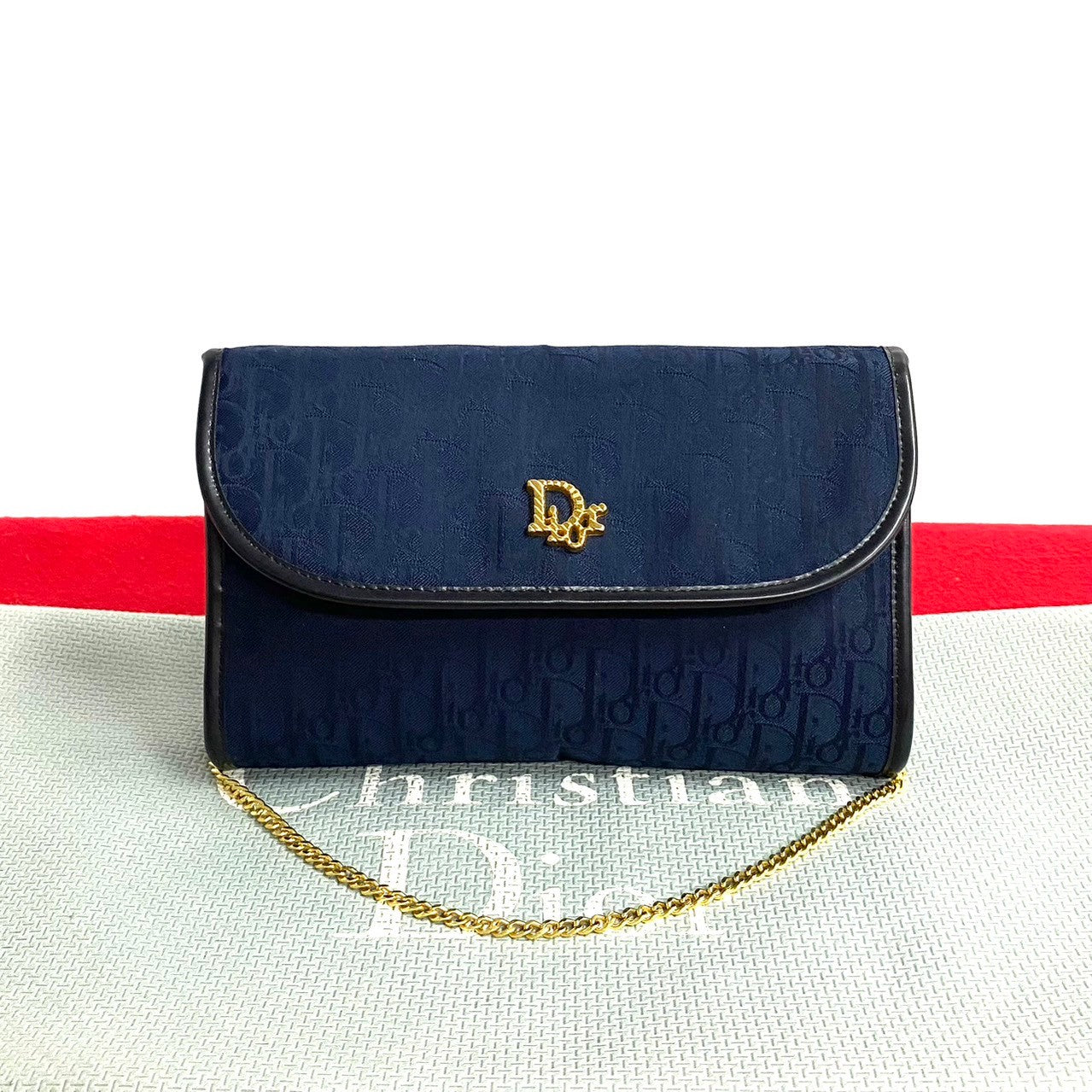 Dior Shoulder Bag Canvas, Leather Navy Trotter Pattern logo Metal Women
