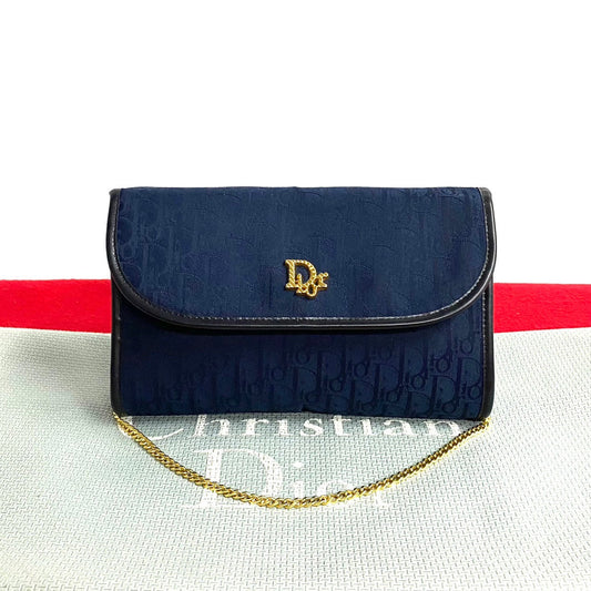 Dior Shoulder Bag Canvas, Leather Navy Trotter Pattern logo Metal Women