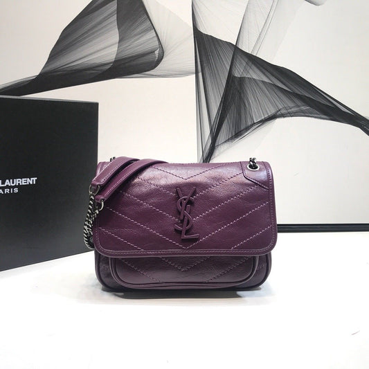 Yves Saint Laurent Niki Baby Chain Bag In Crinkled Dark Violet