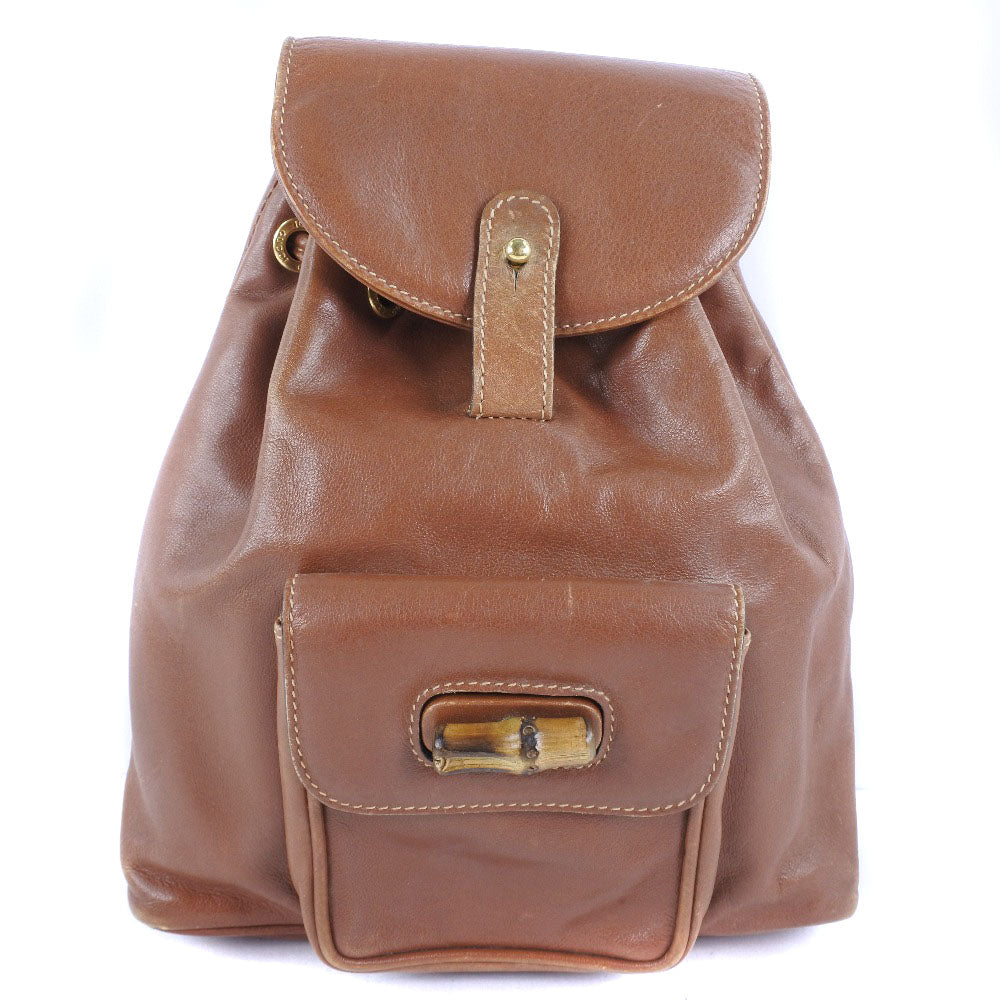 GUCCI Backpack 003.1705.0030 Calfskin Brown Bamboo Women