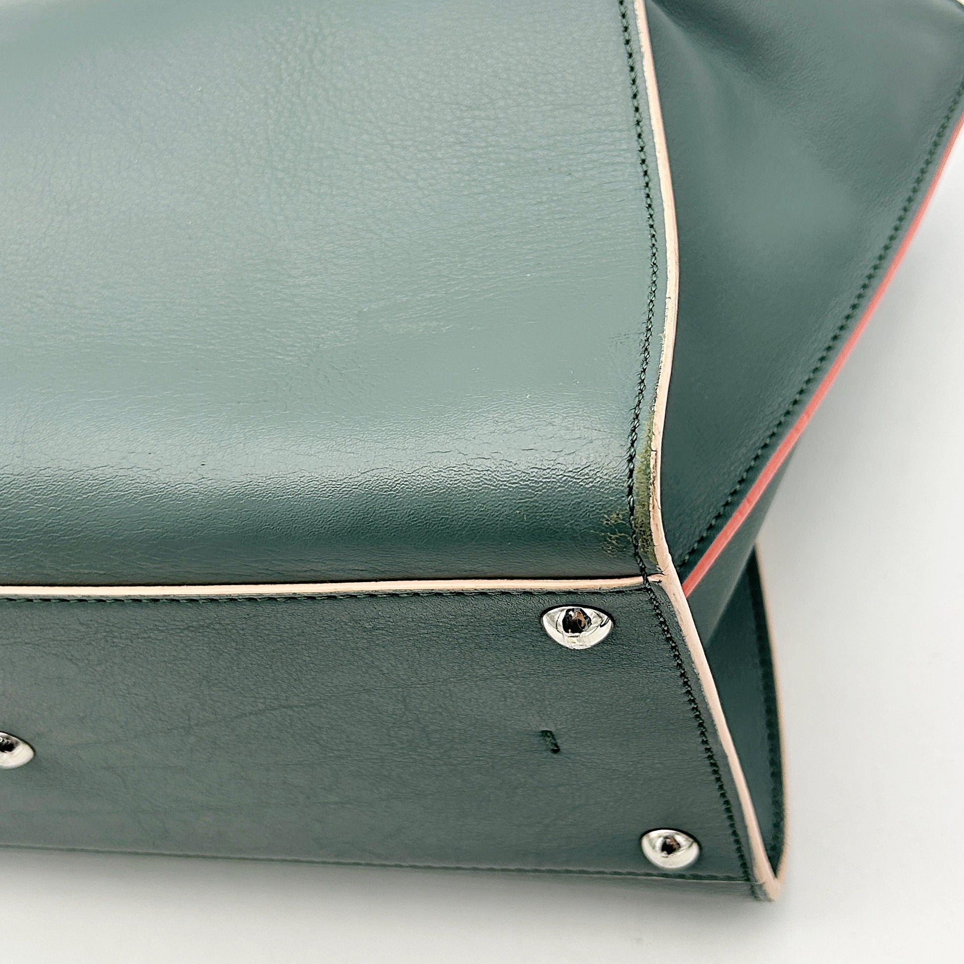 FENDI Vitello Dolce Marmol Shiny Nappa Petite 3Jours Tote Verde Prato LA16828