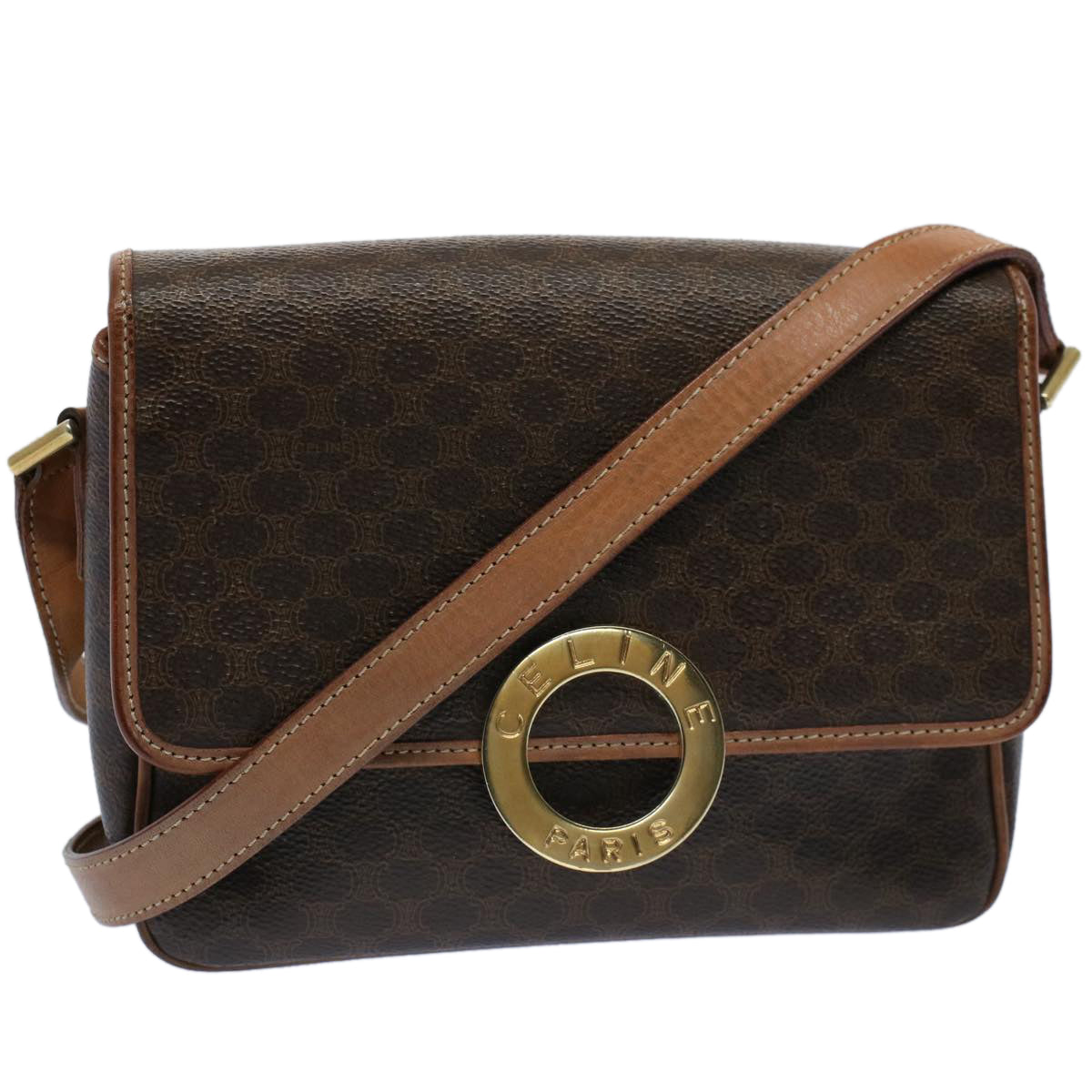 Luxury CELINE Macadam Canvas Shoulder Bag PVC Leather Brown 53391