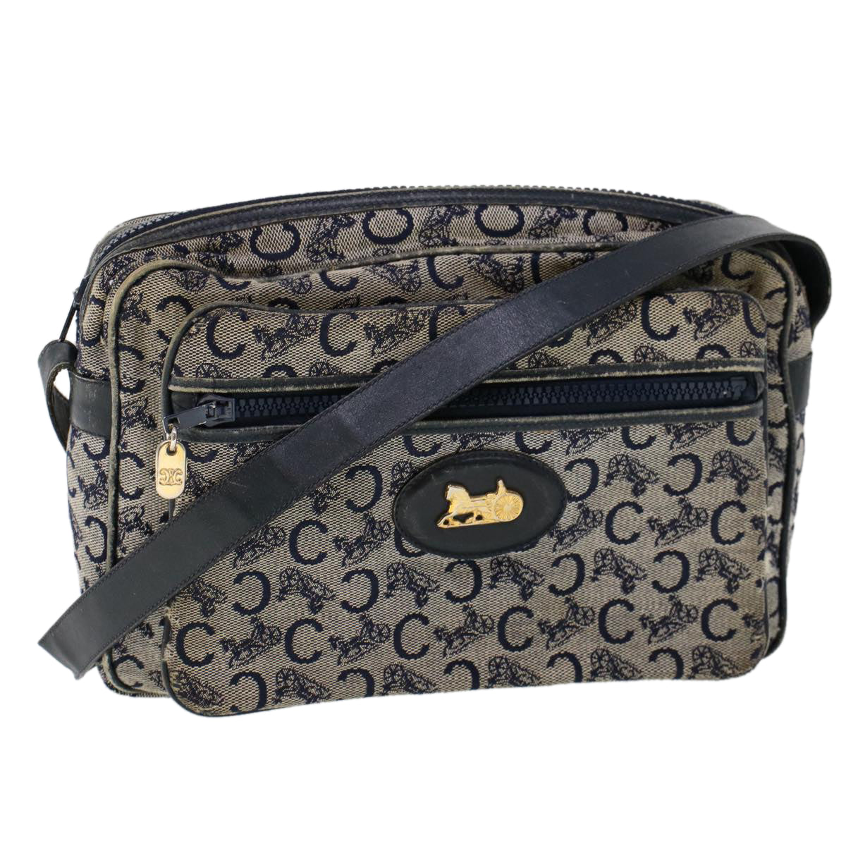Luxury CELINE C Macadam Canvas Shoulder Bag Navy 53733