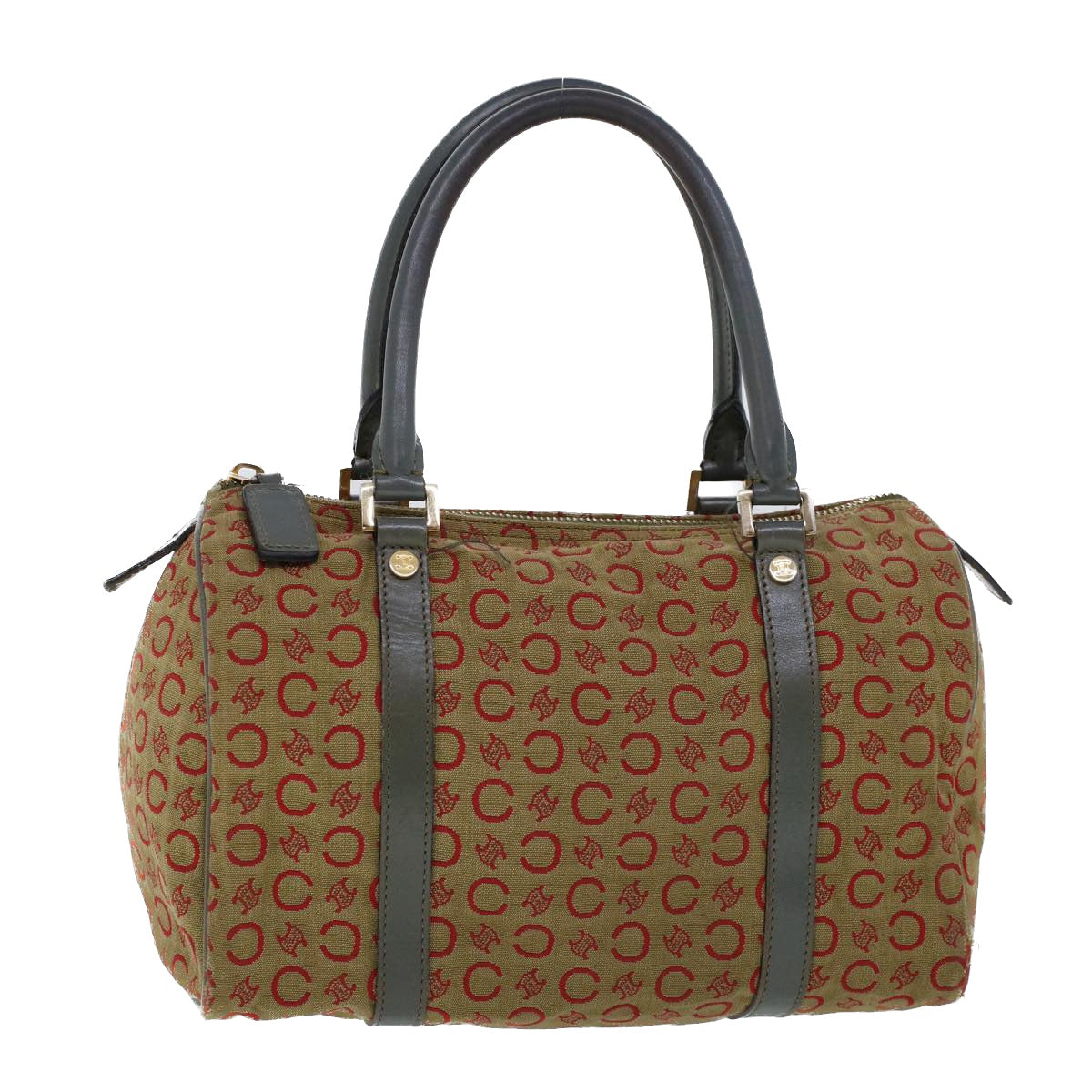 Luxury CELINE C Macadam Canvas Hand Bag Leather Khaki 53734