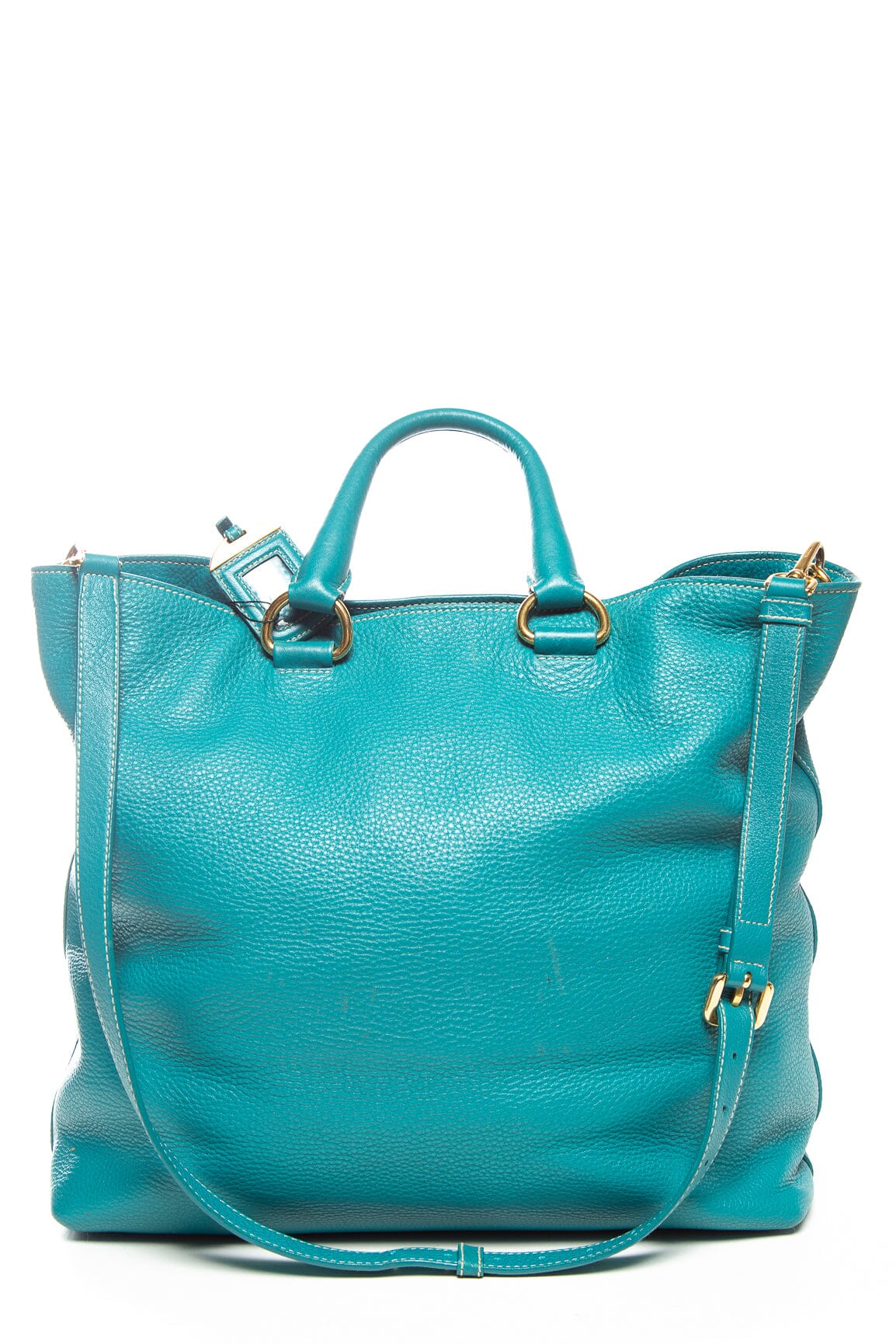 Prada Teal Vitello Daino Leather Tote