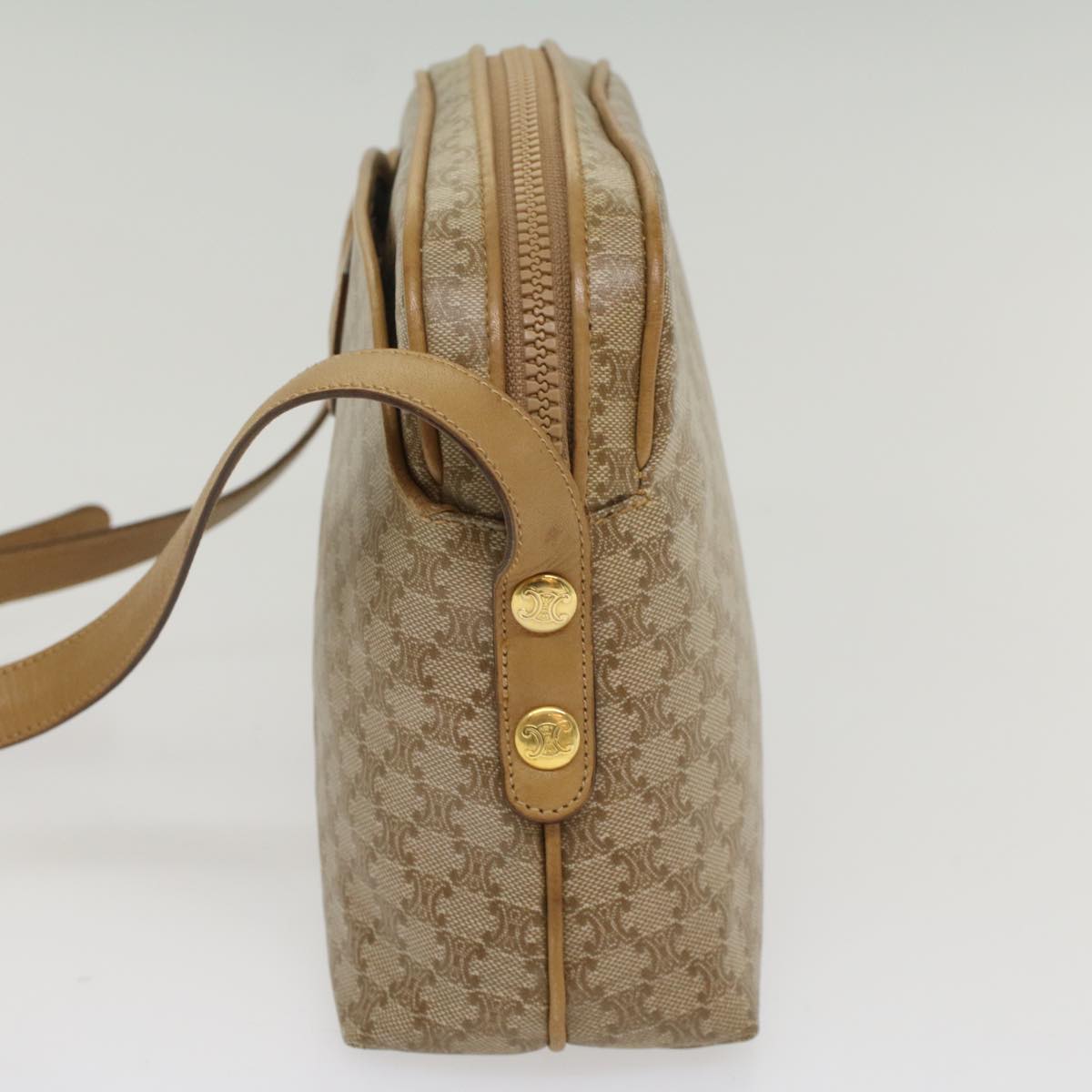 Luxury CELINE Macadam Canvas Shoulder Bag Beige 54135