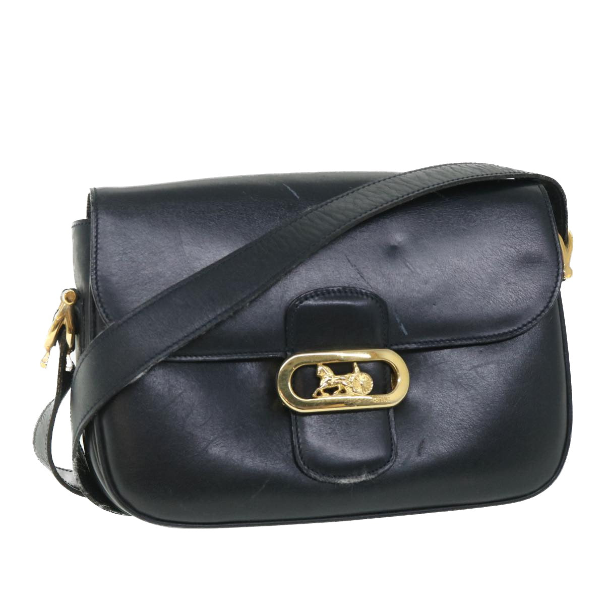 Luxury CELINE Shoulder Bag Leather Black 54184