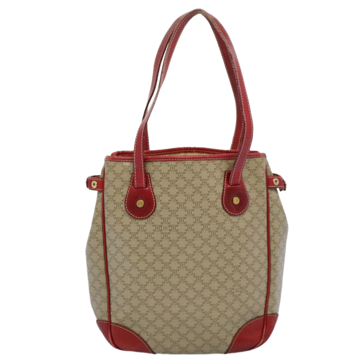 Luxury CELINE Tote Bag Macadam Canvas Beige Red 54368