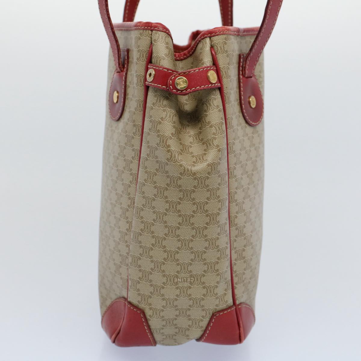 Luxury CELINE Tote Bag Macadam Canvas Beige Red 54368