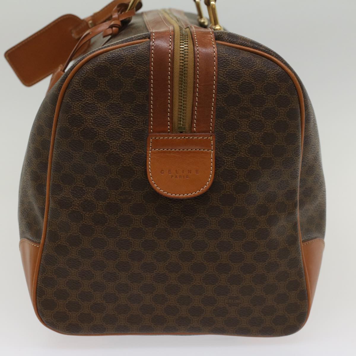 Luxury CELINE Macadam Canvas Boston Bag PVC Leather Brown 54715
