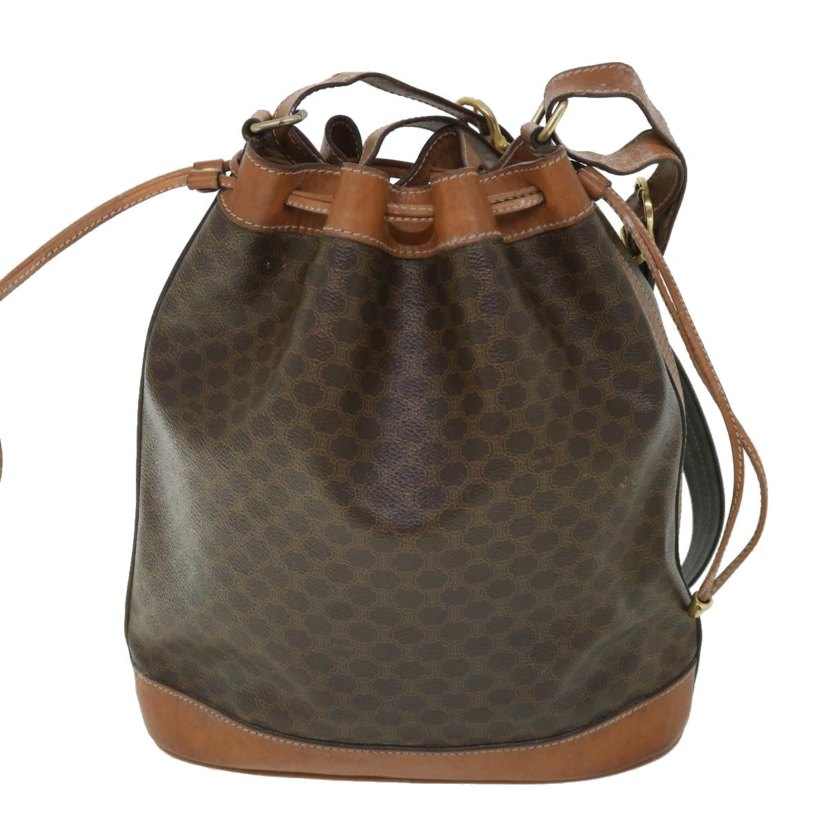 Luxury CELINE Macadam Canvas Shoulder Bag PVC Leather Brown 54786