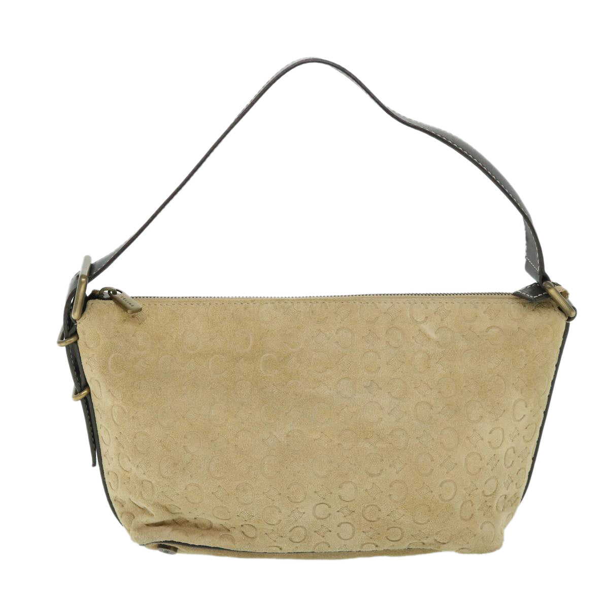 Luxury CELINE C Macadam Canvas Shoulder Bag Suede Beige 54789