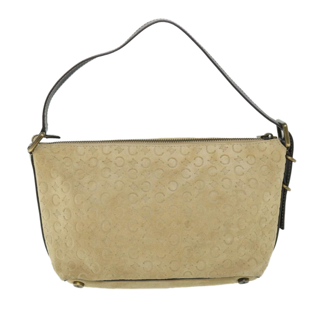 Luxury CELINE C Macadam Canvas Shoulder Bag Suede Beige 54789