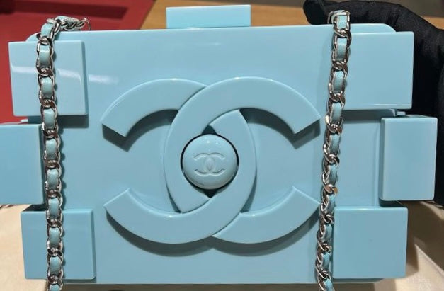 CHANEL Baby Blue Lego Clutch very rare pristine