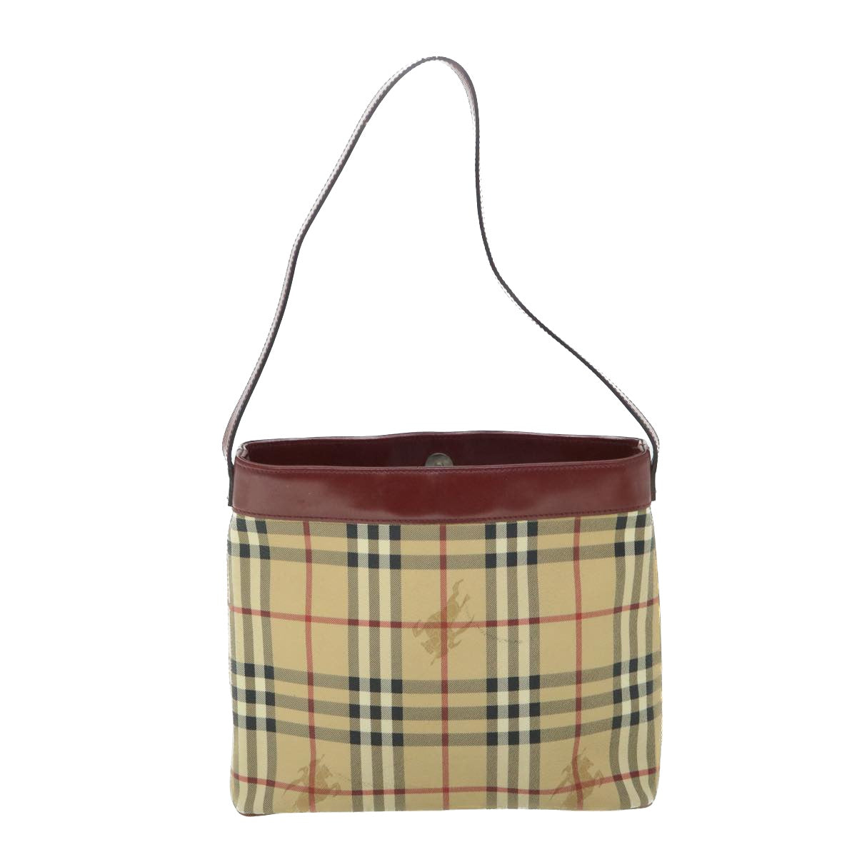 BURBERRY Nova Check Shoulder Bag PVC Leather Beige Red Auth 54838