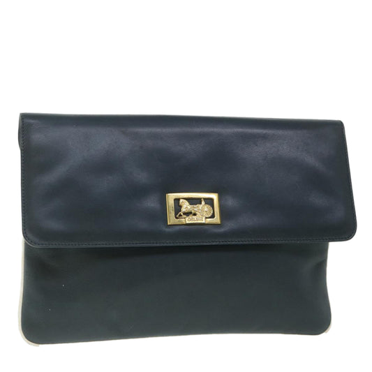 Luxury CELINE Horse Carriage Clutch Bag Leather Navy 54881