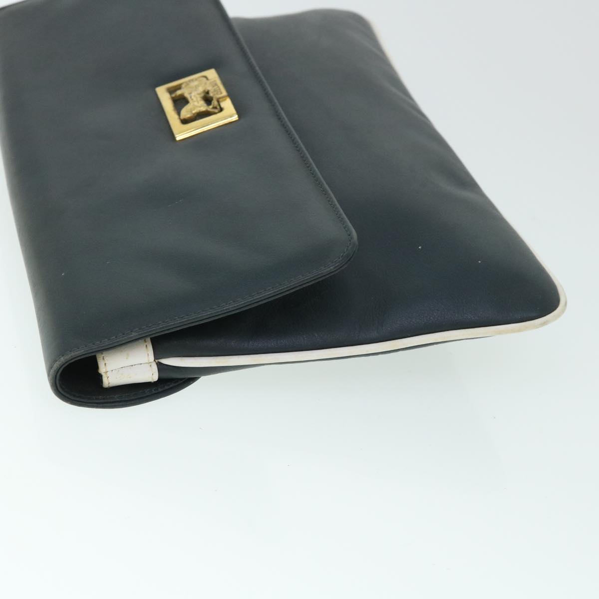 Luxury CELINE Horse Carriage Clutch Bag Leather Navy 54881
