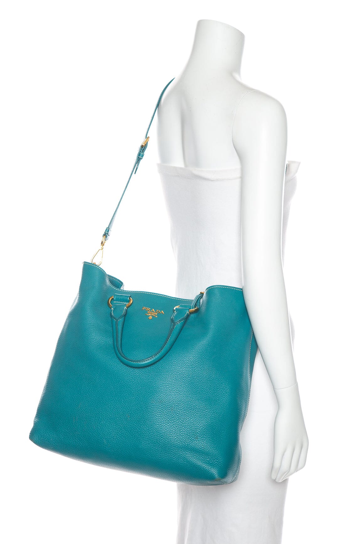 Prada Teal Vitello Daino Leather Tote