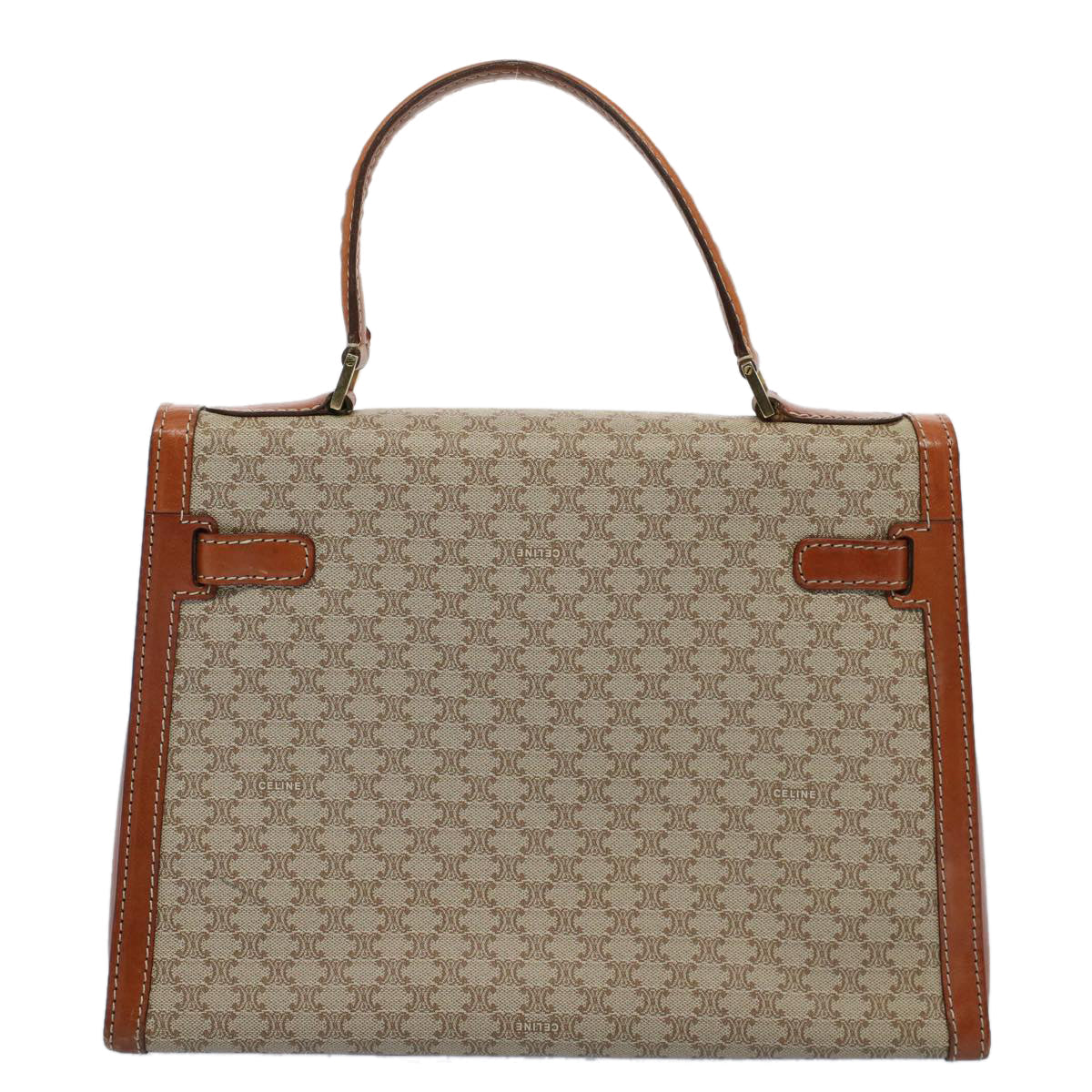 Luxury CELINE Macadam Canvas Hand Bag PVC Leather Beige Brown 54903