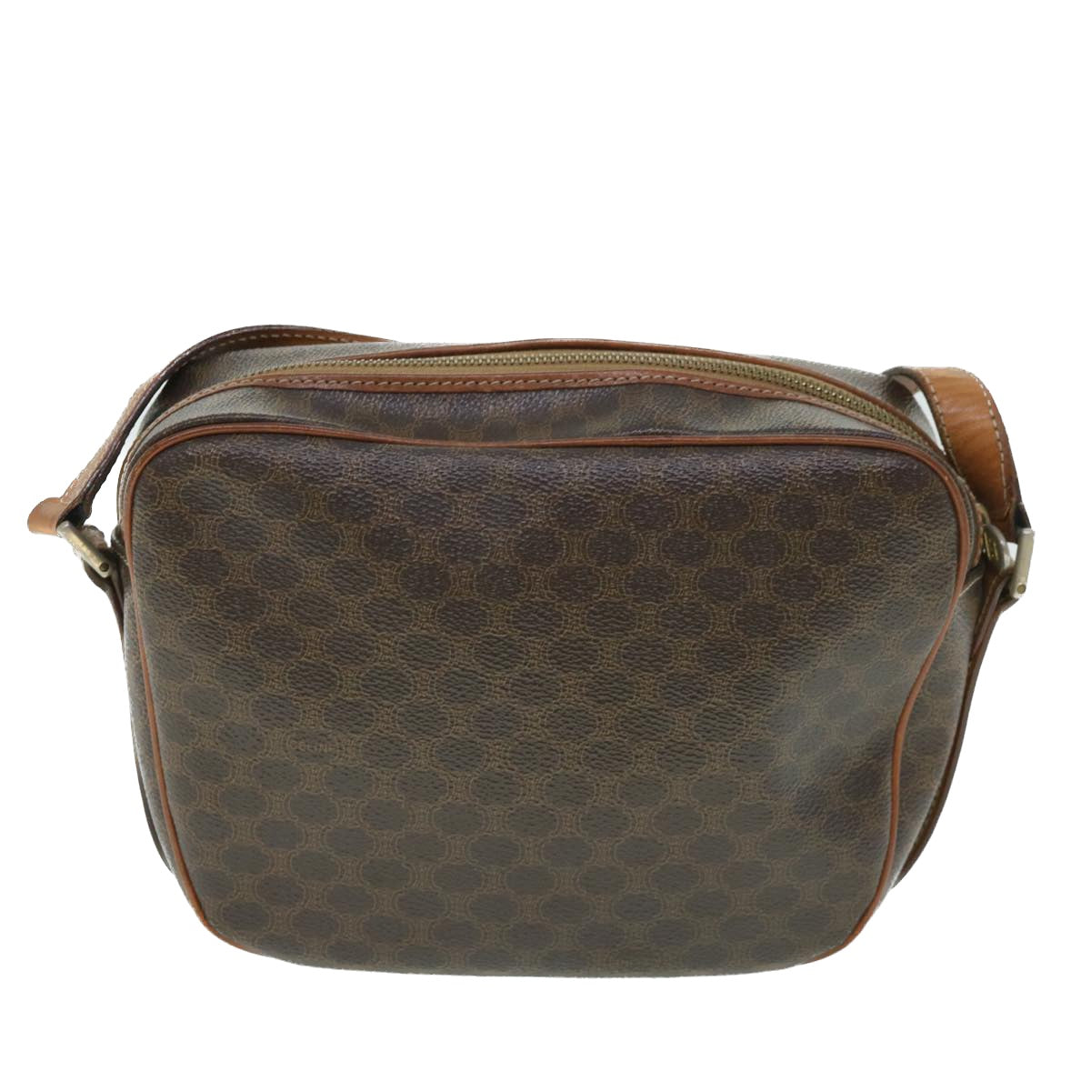 Luxury CELINE Macadam Canvas Shoulder Bag PVC Leather Brown 54913