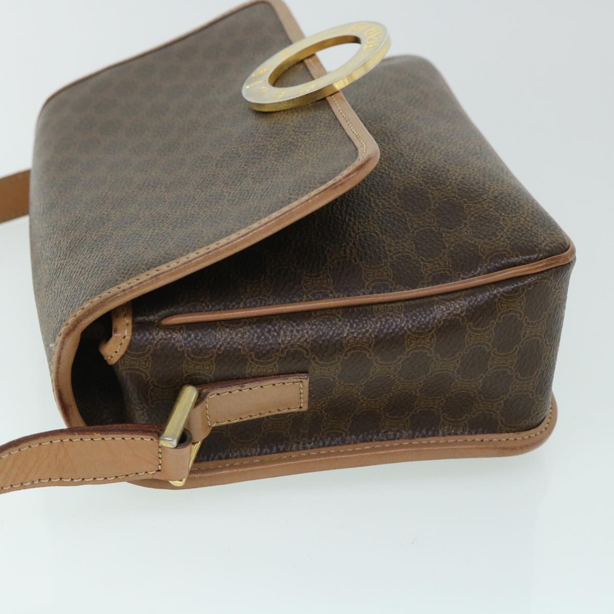 Luxury CELINE Macadam Canvas Shoulder Bag PVC Leather Brown 54959