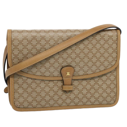 Luxury CELINE Macadam Canvas Shoulder Bag Beige 54990